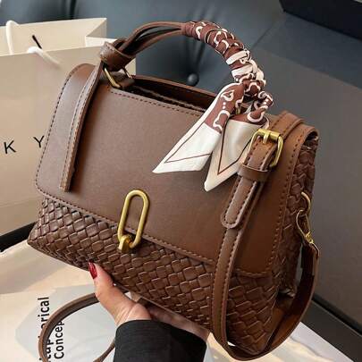 Classique Élégant Sac À Main À Bandoulière Tissé À Blocs De Couleurs Pour Femme