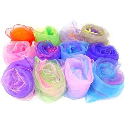 12 pezzi Sciarpe quadrate sfumate Sciarpe da giocoliere Sciarpe di seta per accessori per spettacoli di danza Colore casuale 60x60 cm