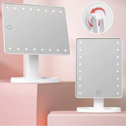 1 specchio da trucco da tavolo a tre ante, specchio da terra illuminato, specchio da trucco LED intelligente, specchio regolabile multicolore, specchi