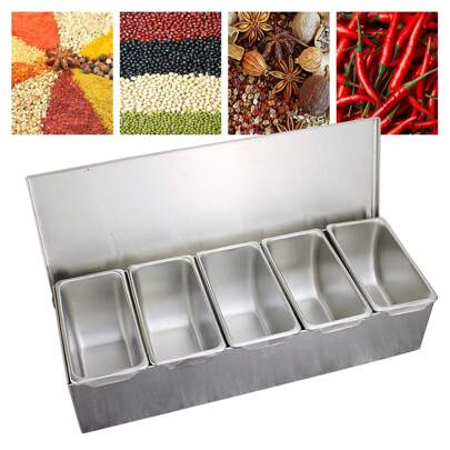 Futchoy Vassoio laterale in acciaio inossidabile Contenitore per ingredienti Scatola per ingredienti 5x contenitori da bar 38 * 15 * 9 cm / 14,96 * 5,