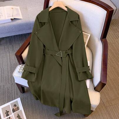 1 pezzo Trench coat lungo con cintura, monopetto