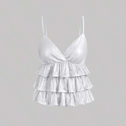 Carino top rosa con balze a strati, top invernali, top da festa, top, top per Capodanno Top a balze rosa Top Top rosa Donna