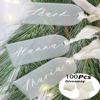 50 pezzi/100 pezzi 9*4,5 cm Biglietti da tavolo in acrilico per matrimonio, con nastro, cartellino in acrilico trasparente, segnaposto appendibile fai