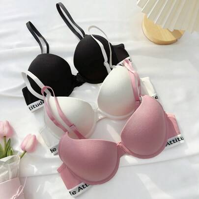 3 pezzi Reggiseno push-up lettera a nastro