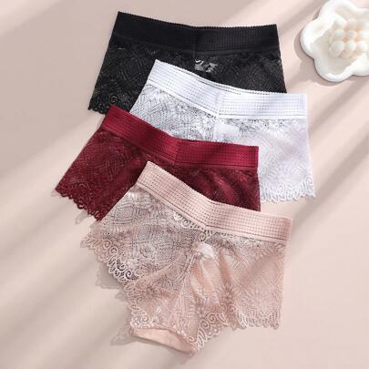4 pezzi Culotte donna vita alta, mutandine in pizzo sexy, vita ampia, non strozzanti, confortevoli, traspiranti, mutandine in pizzo sexy
