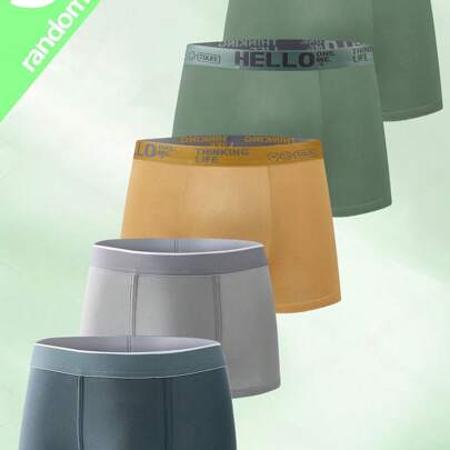 Set casuale di 5 mutande da uomo, mutande quadrate semplici e di moda con scritta "Hello", mutande sportive per la famiglia traspiranti, mutande piatt