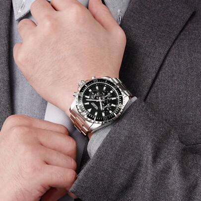 Orologi da uomo di lusso MEGIR, moda sportiva, al quarzo, cronografo, cinturino in acciaio inossidabile, quadrante grande, da uomo per , impermeabile,