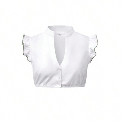 Blusa Dirndl da donna per Oktoberfest, blusa tradizionale bavarese Dirndl, camicia con scollo a V e top corto