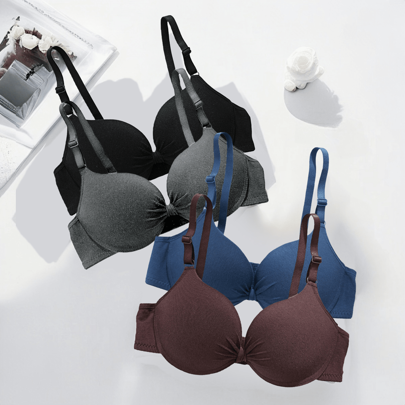 4 pezzi Reggiseni intimi da donna con imbottitura, copertura totale, push up, traspiranti, lisci e sexy, multicolore