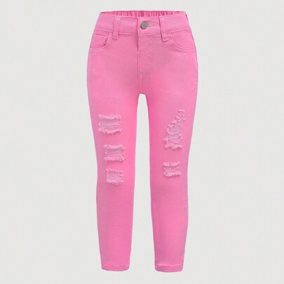 Jeans casual strappati e sfilacciati per ragazze giovani, jeans rosa ragazze, jeans giovani ragazze, jeans strappati bambine, jeans rosa, jeans strapp