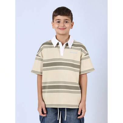 Edizione limitata, polo a righe estiva, camicia rugby classica vintage, sport vintage, preppy, confortevole, colletto casual, abbigliamento quotidiano