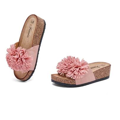 JOMIX Ciabatte da donna con fondo spesso e sandali con zeppa e fiocco, suola in sughero, sandali aperti, pantofole slip-in