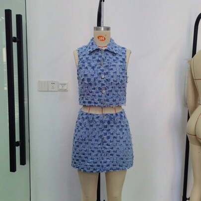 Nuovo giubbino di jeans casual oversize retrò alla moda 2025, completo coordinato in denim da donna, completo sexy da donna, abbigliamento, outfit da