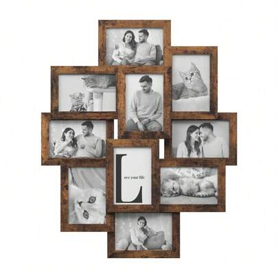 Collage di Cornici per Foto, 10 Cornici per Foto 10 x 15 cm, Cornici Portafoto da Parete, Cornici Multiple, Decorazioni Murali, Marrone Vintage