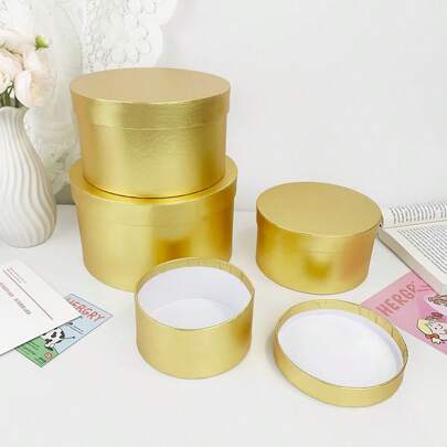 4 pezzi di scatole regalo in carta bianca, nera e dorata, scatole per packaging regalo fai da te, contenitori rotondi per accessori, scatole per fiori