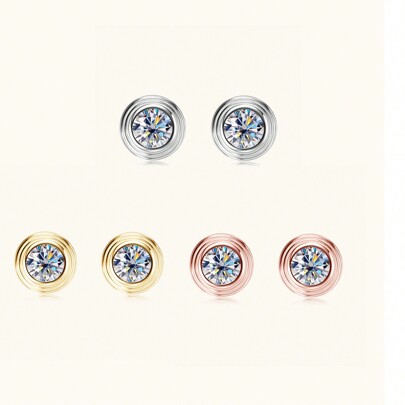 1 paio di orecchini alla moda da donna in argento sterling 925 con taglio rotondo e moissanite da 3mm, regalo per la Festa della Donna, anniversario,