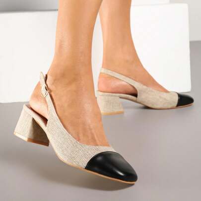 Sandali con tacco e retro slingback in tomaia in tweed
