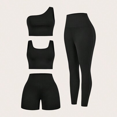 Abbigliamento sportivo taglie forti per donna, set da 4 pezzi, tuta da donna, abbigliamento yoga, vestiti estivi, tuta da fitness, collant, leggings,