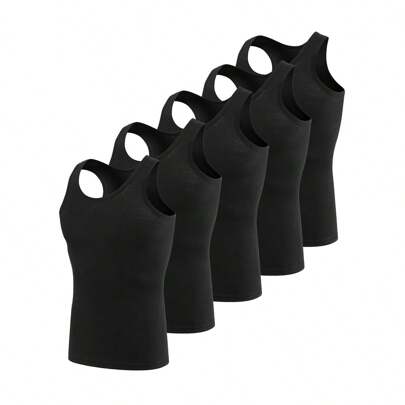 5 Pezzi Canottiera Athletica Senza Maniche Comoda Per Uomini, Sport, Fitness, Casual, Maglietta Senza Maniche A Colori Uniti