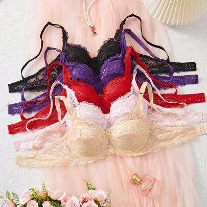 5 pezzi Completo intimo donna, reggiseno in pizzo con ferretto, elegante