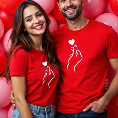 Maglietta casual da uomo a girocollo, modello di coppia, pigiama di San Valentino, maglietta di San Valentino, regalo di San Valentino, maglietta mono