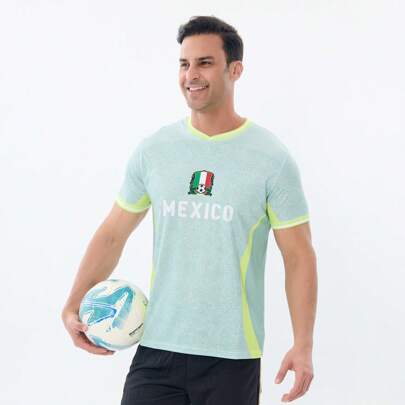 1 pezzo Maglietta da tifoso di calcio del Messico, a maniche corte, girocollo, stampata, traspirante e ad asciugatura rapida, divisa estiva da tifoso