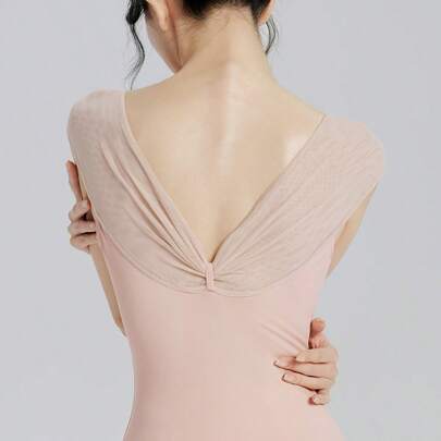 Body da ballo per donna in colore rosa, smanicato, body da ginnastica in in rete di nylon, body da ballo, costumi da balletto