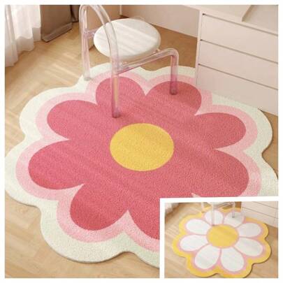 1 pezzo Tappeto decorativo in finta lana a forma di fiore carino, tappeto in stile INS, tappeto da decorazione per casa, camera da letto, rug piccolo,
