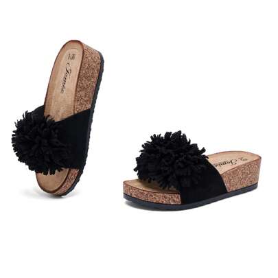 JOMIX Ciabatte da donna con fondo spesso e sandali con zeppa e fiocco, suola in sughero, sandali aperti, pantofole slip-in