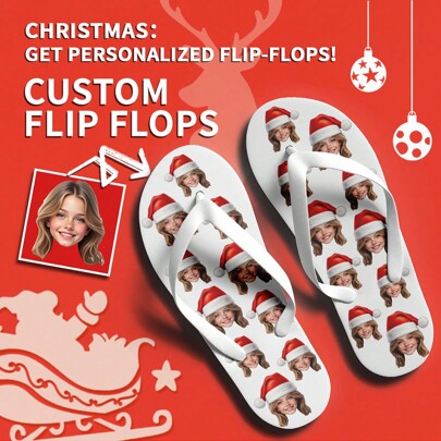 1 Paio Di Ciabatte Di Natale Personalizzate, Ciabatte Di Babbo Natale Personalizzate, Ciabatte Con Suola Spessa Personalizzate, Ciabatte Di Natale Per