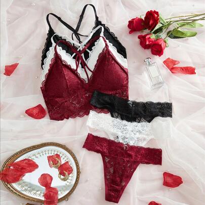 6 pezzi Completo intimo in pizzo sexy e confortevole