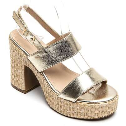 Sandali Compensation Elegance in Raphia e Simili Cuir Métallisé - Talon Haut Epais e Sposa Regolabili