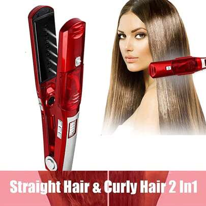 Piastra per capelli portatile 2 in 1 a vapore, piastra per capelli a vapore e a secco, stirante per capelli
