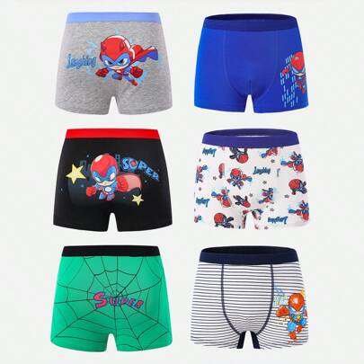 6 pezzi di boxer briefs per ragazzo pre-adolescente con stampa vibrante di supereroi