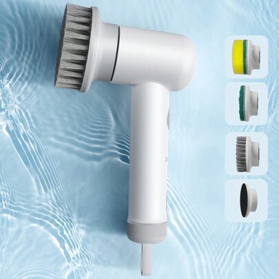 Spazzola elettrica rotante nuova per il bagno con 4 testine sostituibili, spazzola elettrica portatile, spazzola per doccia elettrica per pulire docci