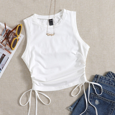Canottiera casual estiva bianca in maglia per donna