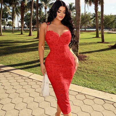 Robe en Dentelle Blanche Élégante à la Française, Robe Blanche Formelle, Robe Corset Serrée, Robe à Bretelles Spaghetti