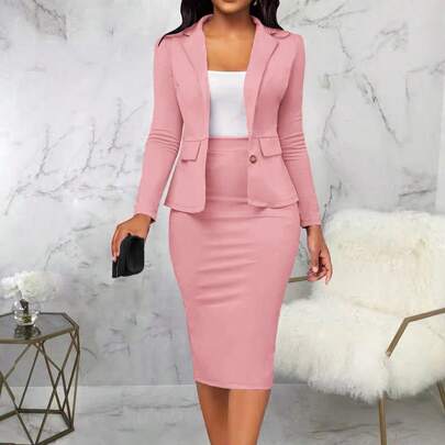 Solid Color Rever Tinta Unita Blazer E Pencil Skirt Abbinati