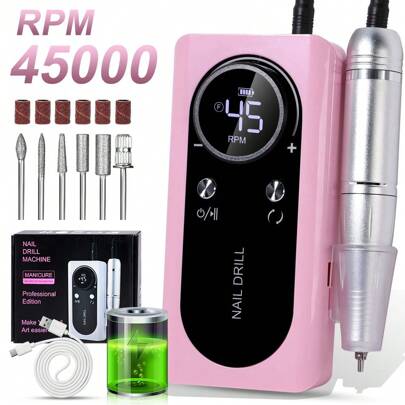 Trapano per unghie ricaricabile da 45.000 giri/min, lima per unghie, accessori per unghie, smalto gel per unghie, levigatrice, kit per manicure profes