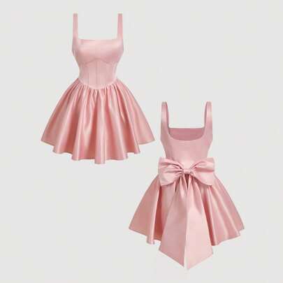 Abito mini da donna con decorazione a fiocco e taglia oversize, abito da donna, abito da festa, abito elegante, abito grazioso da donna, abito da fest