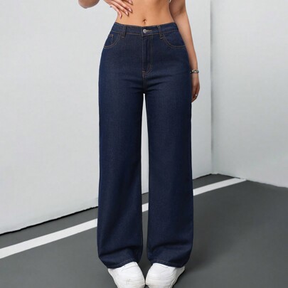Jeans donna casual, larghi e dritti, blu, jeans alti per donne, jeans, jeans donna vita bassa, jeans ampi