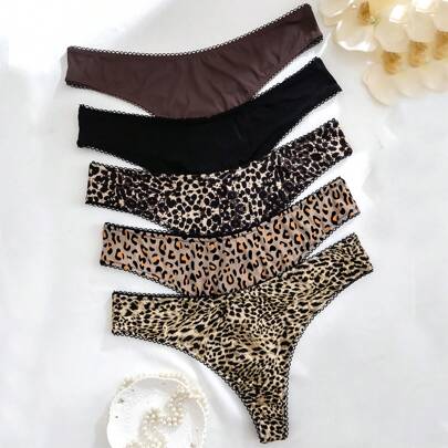 Confezione da 5 perizomi taglie forti a stampa leopardata, collezione casual