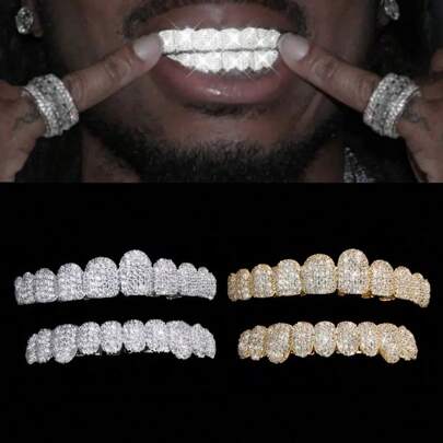 2 PEZZI/SET Dentiera Uomo Donna Dentiera Hip Hop Dentiera Brillantinata Punk Decorazione Dentale per Uomo e Donna