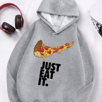Ragazzi/ragazze primavera/estate casual larghi felpe slogan stampato maniche lunghe "Just Eat It" pizza, ragazzi felpe spalle cadenti curve oversize t