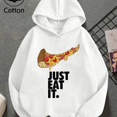 Ragazzi/ragazze primavera/estate casual larghi felpe slogan stampato maniche lunghe "Just Eat It" pizza, ragazzi felpe spalle cadenti curve oversize t