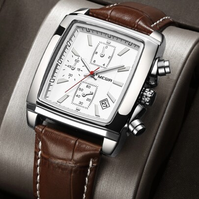 OROLOGIO CRONOGRAFO IMPERMEABILE DA UOMO QUADRATO DI LUSSO PER AFFARI DI MEGIR