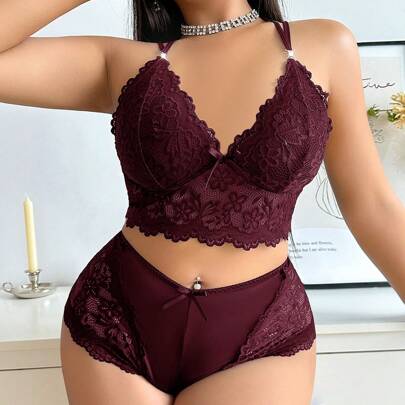 Set di biancheria da notte sexy con scollo ad altalena in pizzo per taglie forti