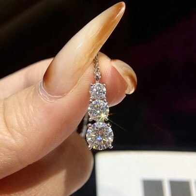 1 pezzo 1,8 carati S925 Argento Sterling Collana Matrimonio Moissanite Lusso Triplo Pendente Diamante Collana Promessa Collana Eternità Collana Lusso