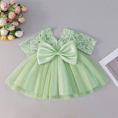 Vestito da damigella d'onore verde chiaro per bimba 0-2 anni, in tulle soffice, adatto per compleanno, matrimonio e altri eventi