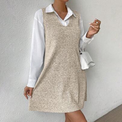 Abito maglione in maglia variegata senza maniche senza camicetta